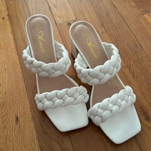 White braided heels